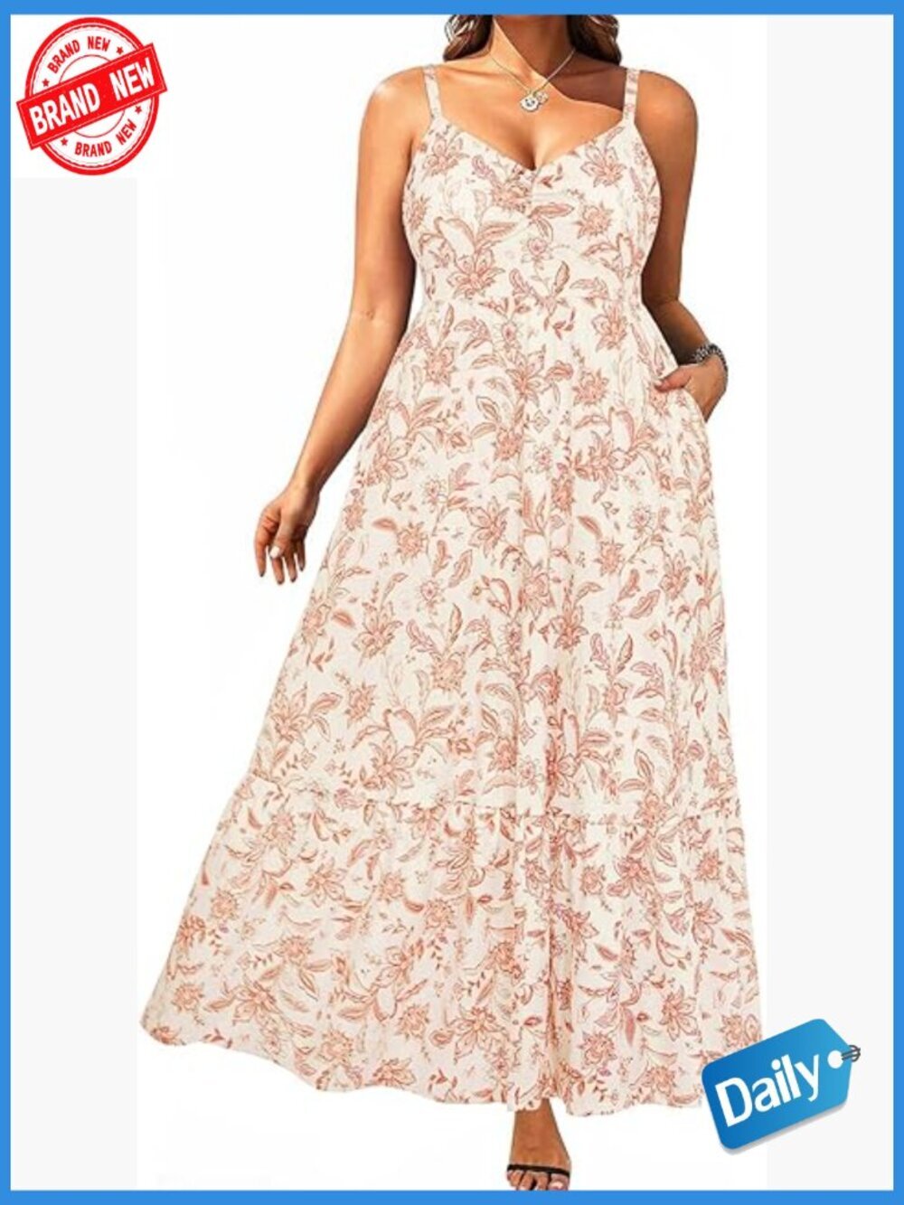 Plus Size Maxi Sun Dress Spaghetti Strap Ruched Bust Long Casual Sundress with